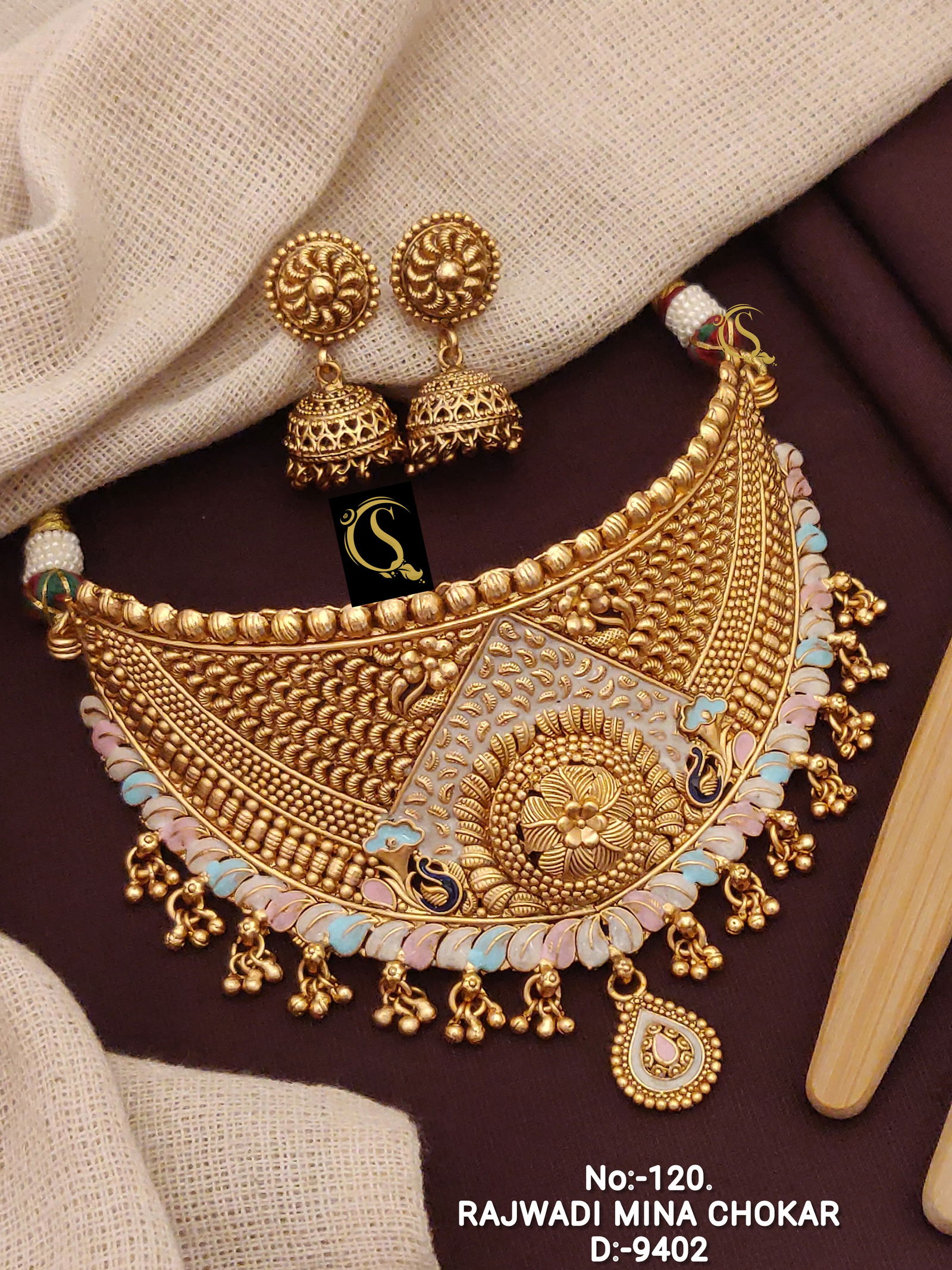 Brass High Gold Rajwadi Mina Chokar Set Wholesale Shop In Surat